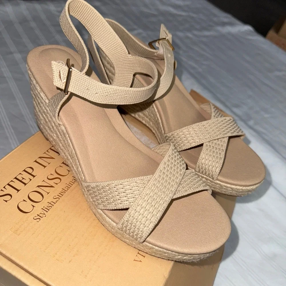 Vivaia Wedge Sandals Espadrille Ankle Strap Casual Summer Sandal Size 9.5 EUR 41